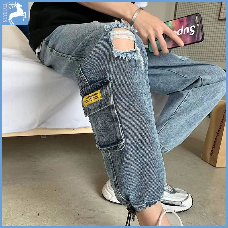 Celana jens pria sobek jeans korean style pria jeans biru ankel pants pria celana sobek celana trend pria celana jeans