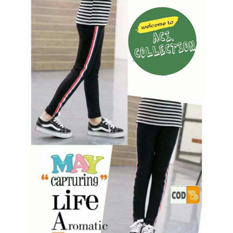 Legging List Stripe anak perempuan Bahan Jersey Usia 6 -13THN