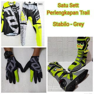 jerseyset cross , sepatu trail & sarung tangan motor cross trail FULSET stabilo abu