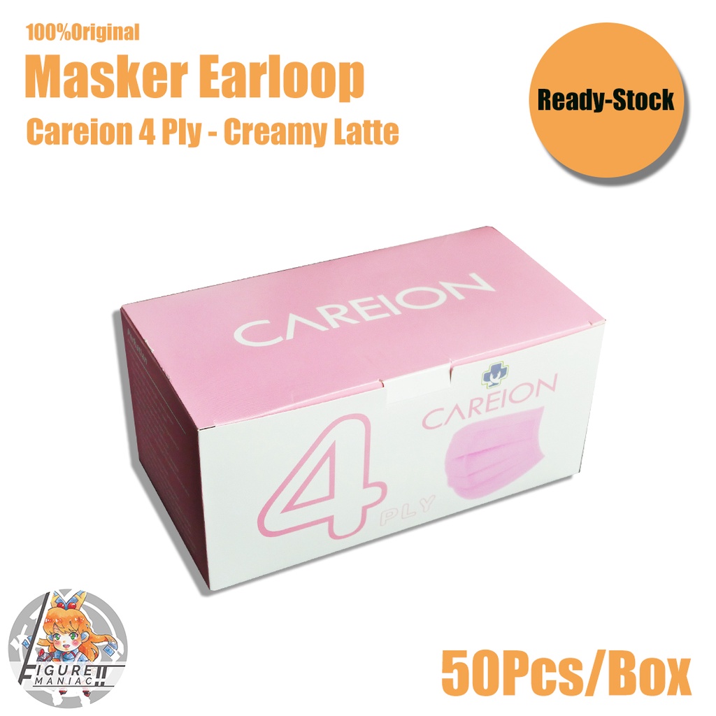 Figure Maniac - Masker Earloop Careion 4 Ply Box isi 50 Pcs Putih Hitam Abu Biru Pink