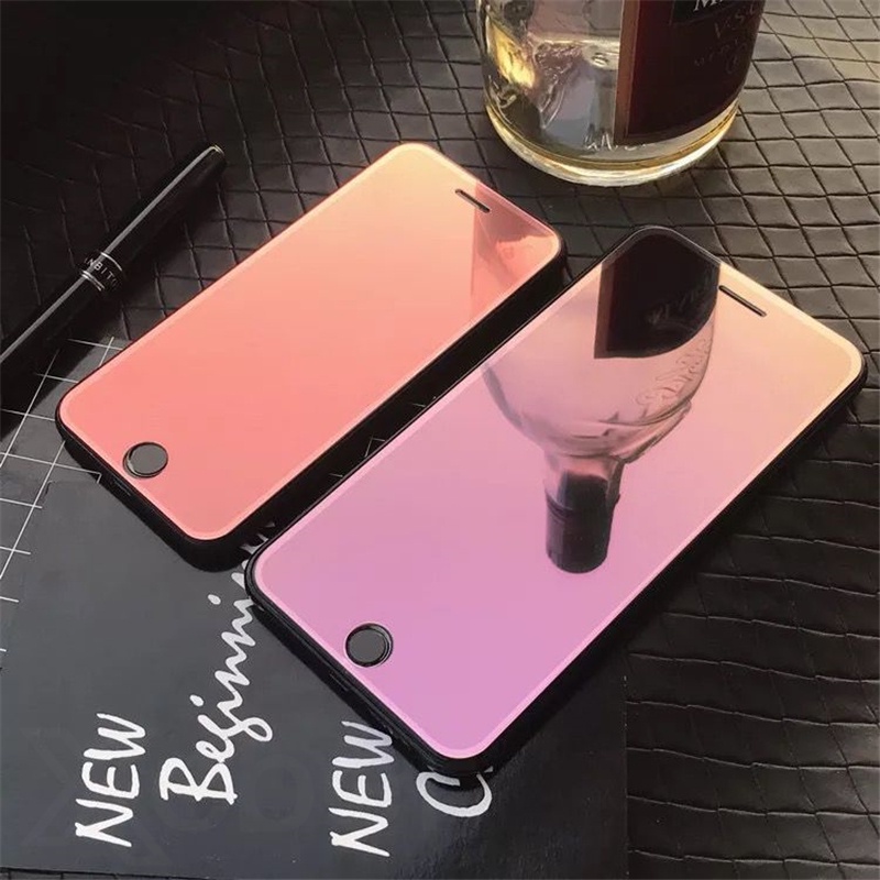 Pelindung Layar Tempered Glass 9H Warna Gradasi Untuk iPhone 13 11 12 Pro Max X XR XS 6S 7 + 8 Plus SE