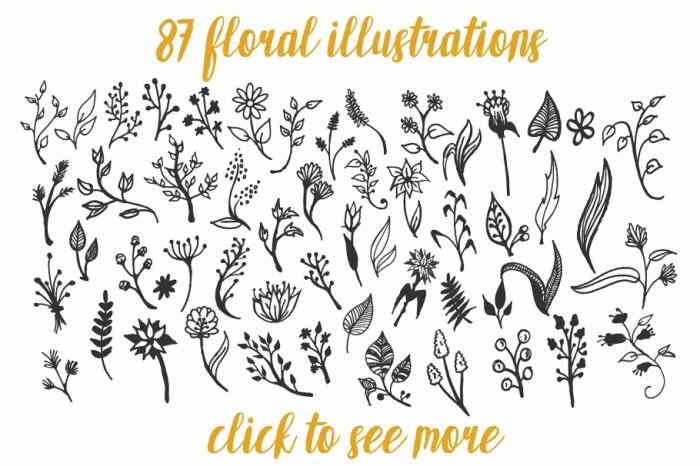 150 Hand-Drawn Floral Illustrations - Vector Designs