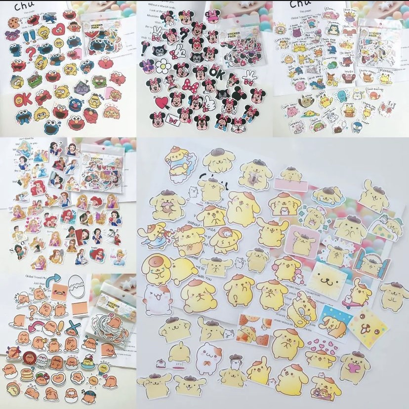 Sticker pack karakter stickers set mickey snoopy keroppi stitch My melody Cinnamoroll Kuromi Sanrio