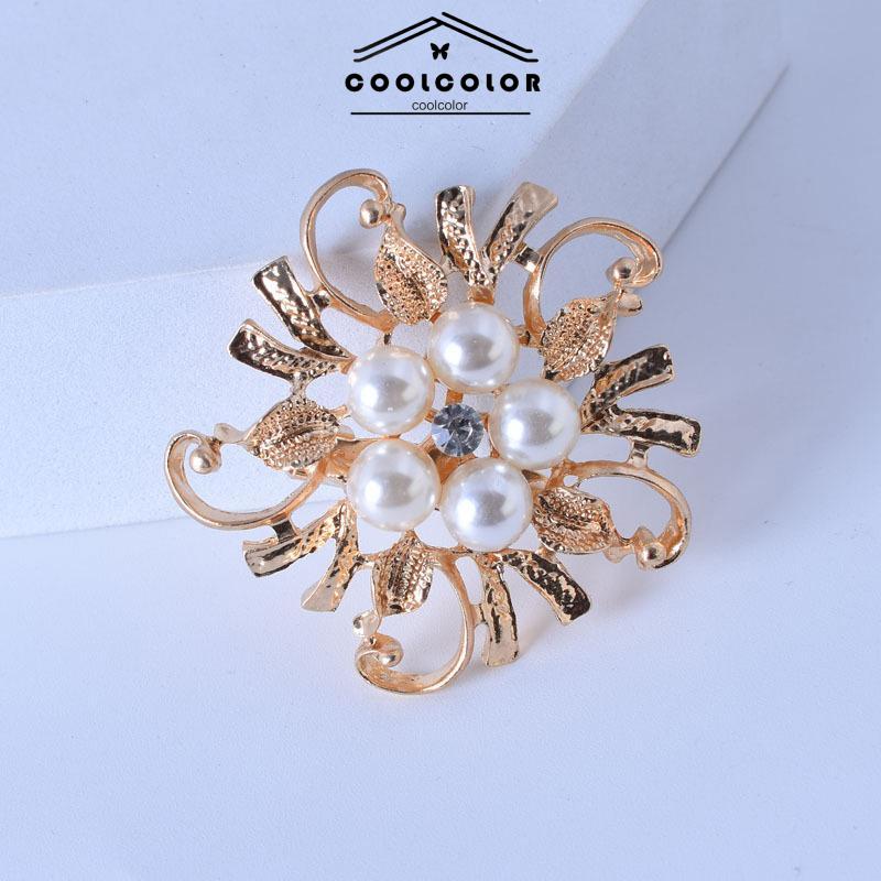 COD❤️ Bros Pakaian All-Match High-end Pearl Fashion Floral Alloy  Kepingan Salju Berlapis Perak Aksesoris Wanita Fashion Mewah Korea