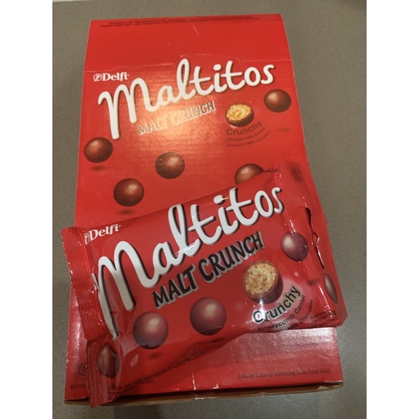 COKLAT DELFI MALTITOS MALT CRUNCH 30 GRAM ( BOX / 12 PC )