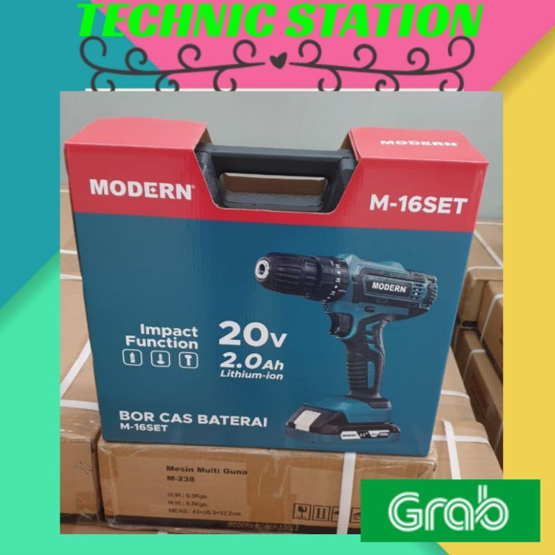 Mesin Bor Baterai Tembok Cordless Drill M-16 20V 2.0Ah MODERN