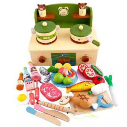mainan dapur dapuran main masak masak kitchen set toy lengkap mainan kayu kado anak