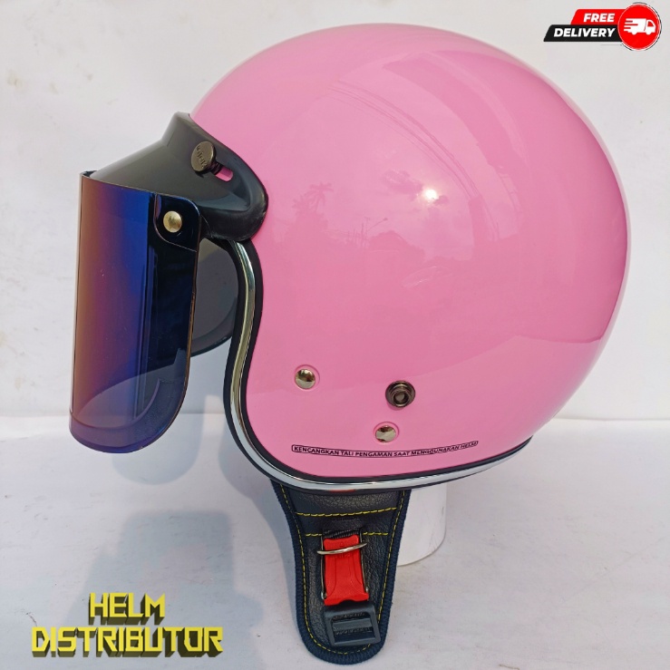 HELM BOGO RETRO KUALITAS PREMIUM LIS CHROME KACA DATAR FULL LEHER SNI DEWASA PRIA WANITA (COD)