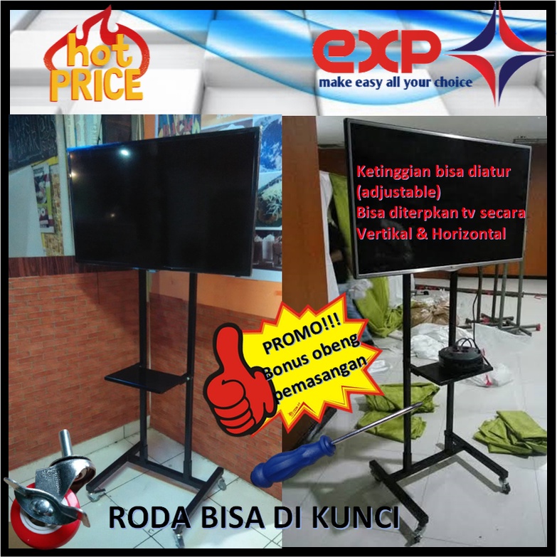 Garansi cocok!!! Bracket TV Standing 32&quot; s/d 65&quot; POLYTRON pakai RODA KOKOH 100% BESI MURNI