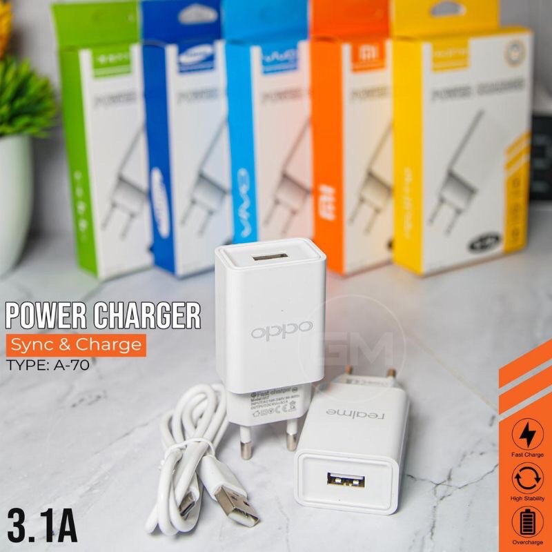 Travel Charger Casan Branded A-70 3.1A Samsung Xiaomi Oppo Vivo Realme