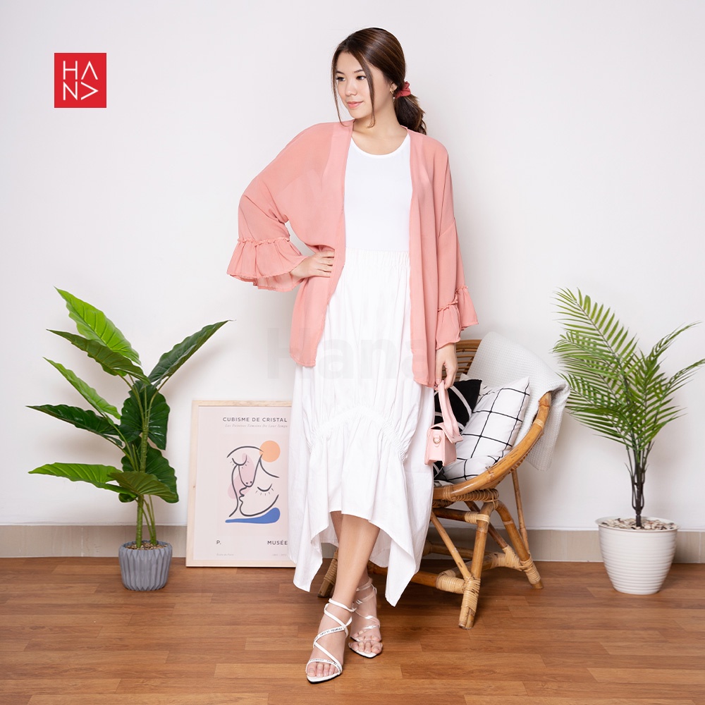 HanaFashion JKT- Arumi Ruffle Basic Casual Cardigan Outer Kimono Wanita -  SB219