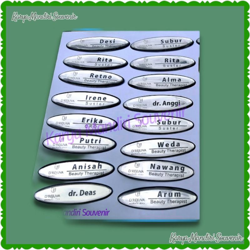 

Nametag Nama Dada Stainless atau Kuningan Etching Grafir | Bisa Request / Custom Nama & Desain Logo
