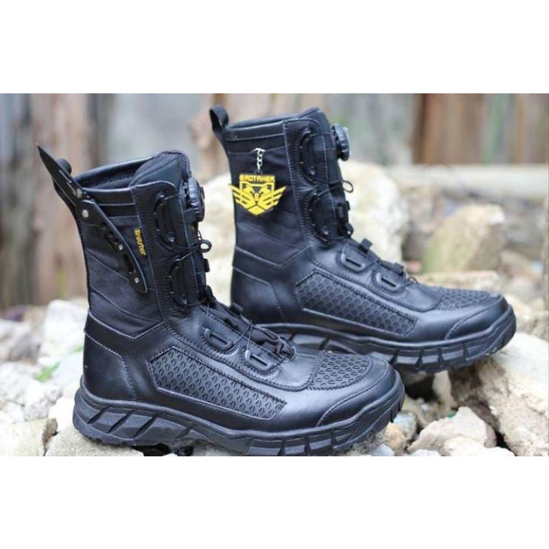 Sepatu Pdl Tali Putar Merk Brotrher Bahan Kulit Sapi dan Kanvas Kordura Anti Air Brotrher Fitgo
