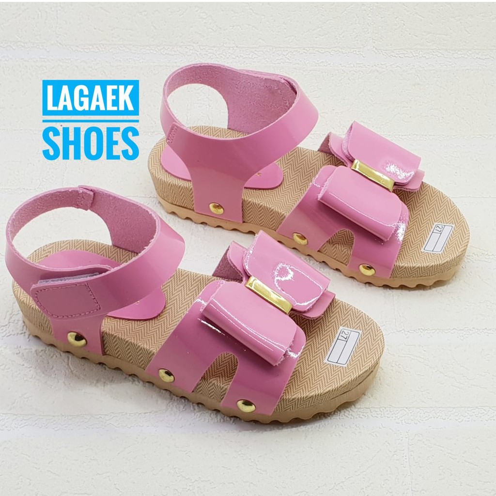 Sandal Anak Perempuan Tali Usia  7 Tahunan Size 33 Pita - Sendal Anak Anti Licin PINK Alas Karet