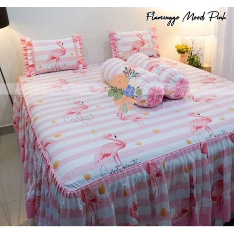 seprai rumbai motif Flaminggo Mood Pink ukuran 180x200