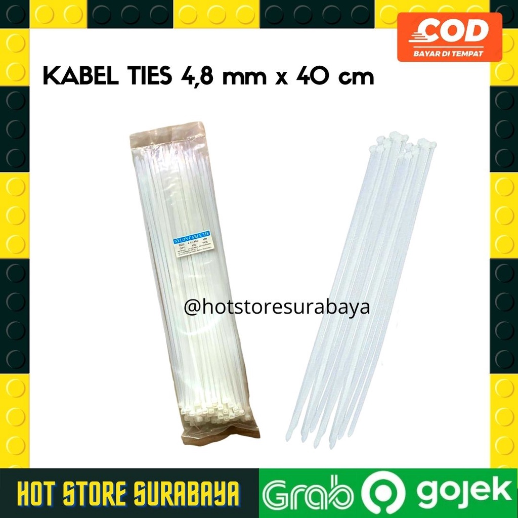 Kabel Ties Hitam Putih 4.8mm x 40 cm / Kabel Tis / Tali Kabel / Pengikat Plastik / Kabel Serut Kretek- hot store