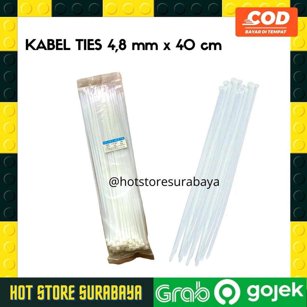 Kabel Ties ISI 100 Hitam Putih 4.8mm x 40 cm / Kabel Tis / Tali Kabel / Pengikat Plastik / Kabel Serut Kretek hot