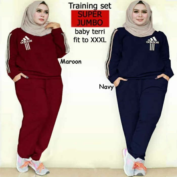Bigsize Jumbo Setelan Kaos Celana Muslim Wanita Olahraga Train 2642VI 73135 Set Training Super Jumb
