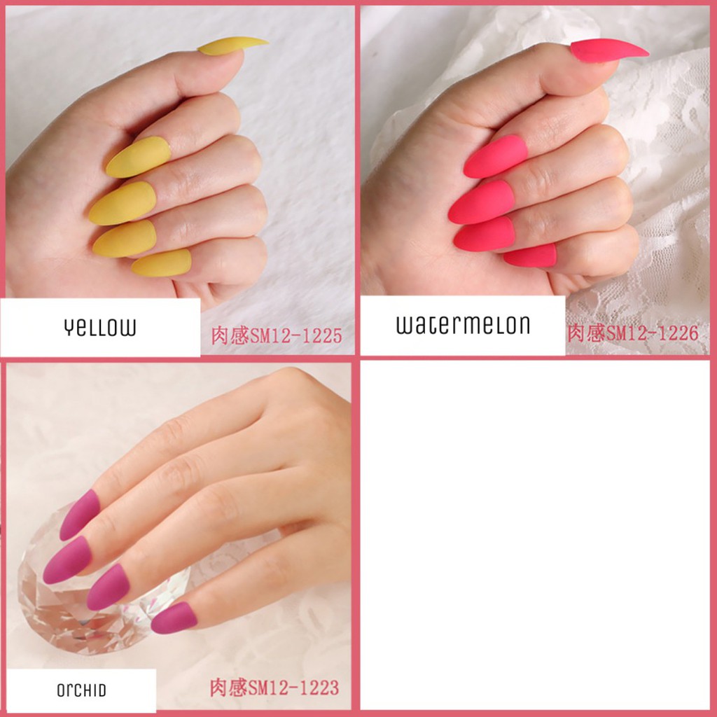 KUKU PALSU FAKE NAILS MATTE STILETTO ALMOND STYLE  24 pcs BAG 2