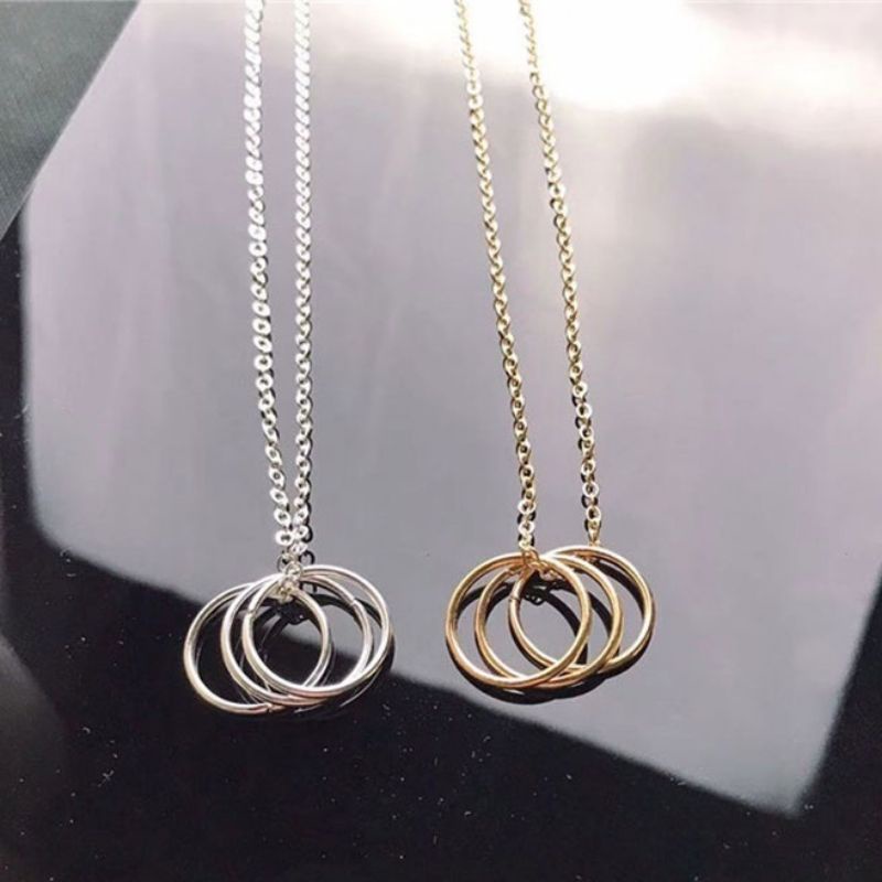 Kalung Rantai Korea Liontin Triple O Ring Minimalis Korean Necklace Gaya Punk