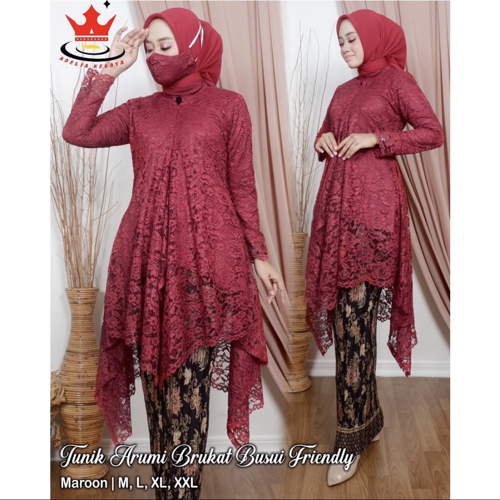 Setelan Kebaya Tunik Tulle Brukat Wanita Modern Outfit Gaun Kondangan Busui Friendly By Santiank kebaya