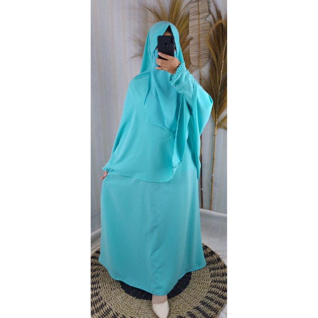 SET gamis SYARI Khimar wolfis s m l xl xxl free cadar azkia polos instan jilbab syar'i hijab niqob