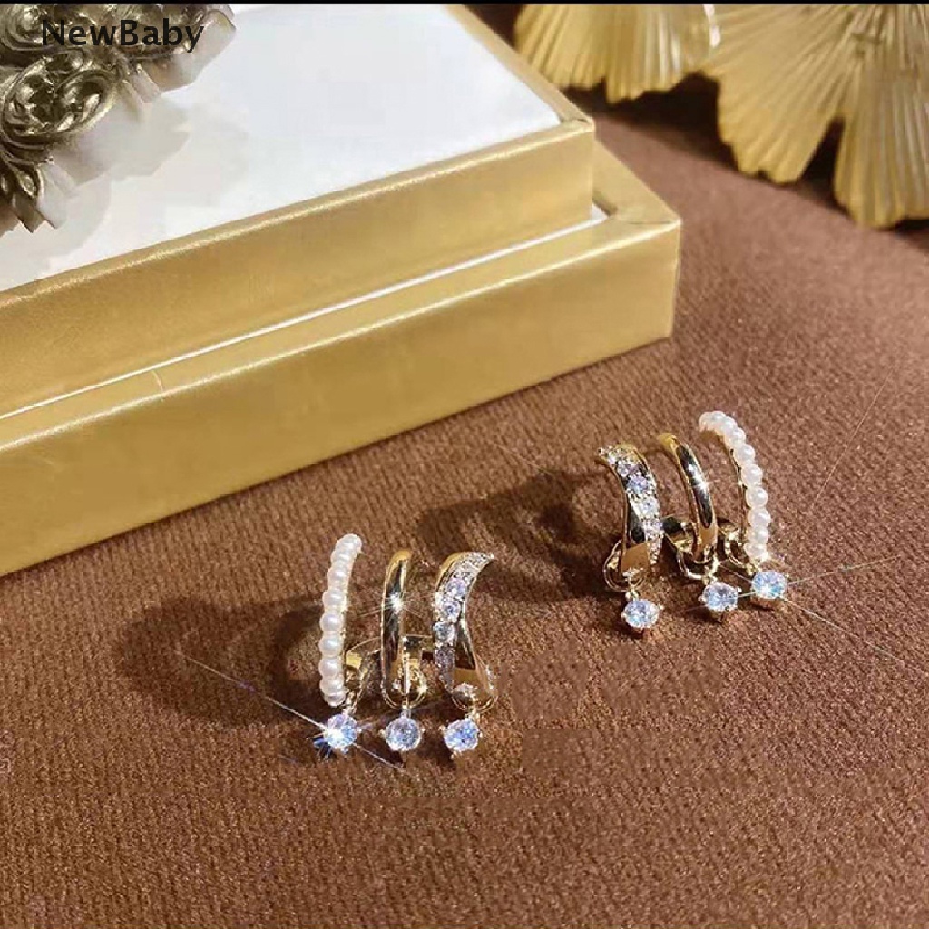 Anting Tusuk Gantung Desain Geometri Vertikal Multi layer Hias Zircon Gaya Korea Untuk Wanita