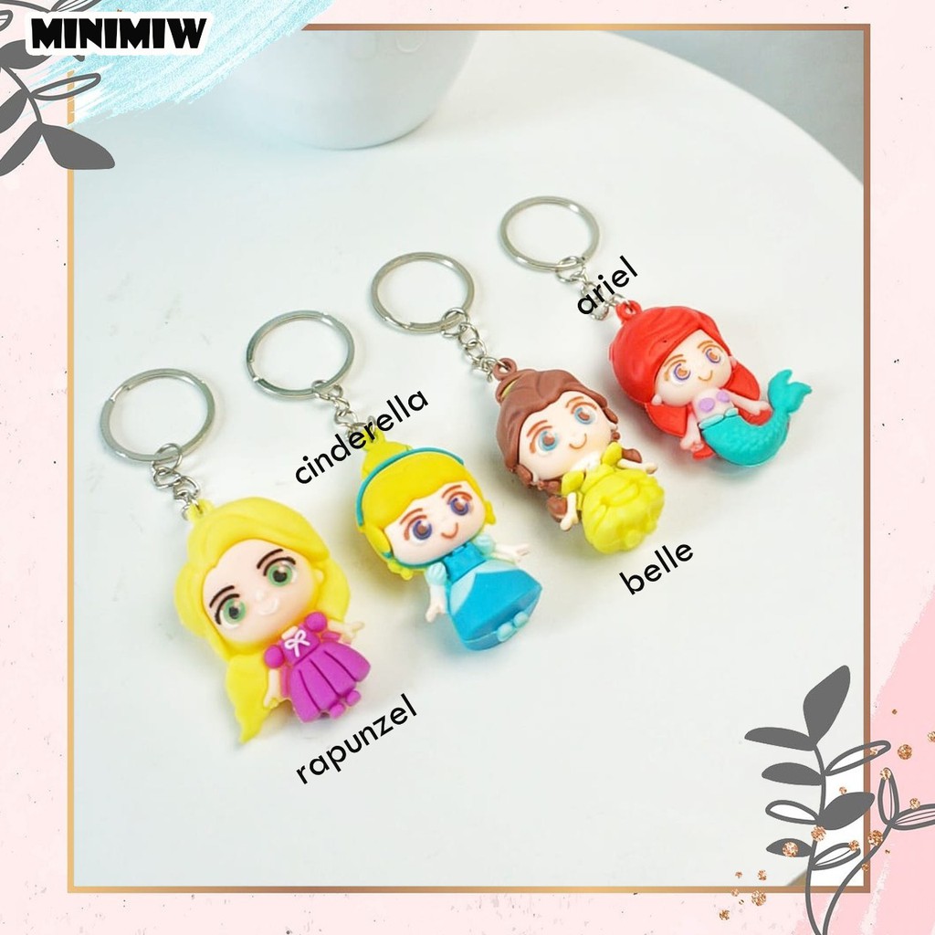 GANTUNGAN KUNCI PRINCESS ARIEL BELLE CINDERELLA RAPUNZEL LUCU KEY CHAIN KEY RING