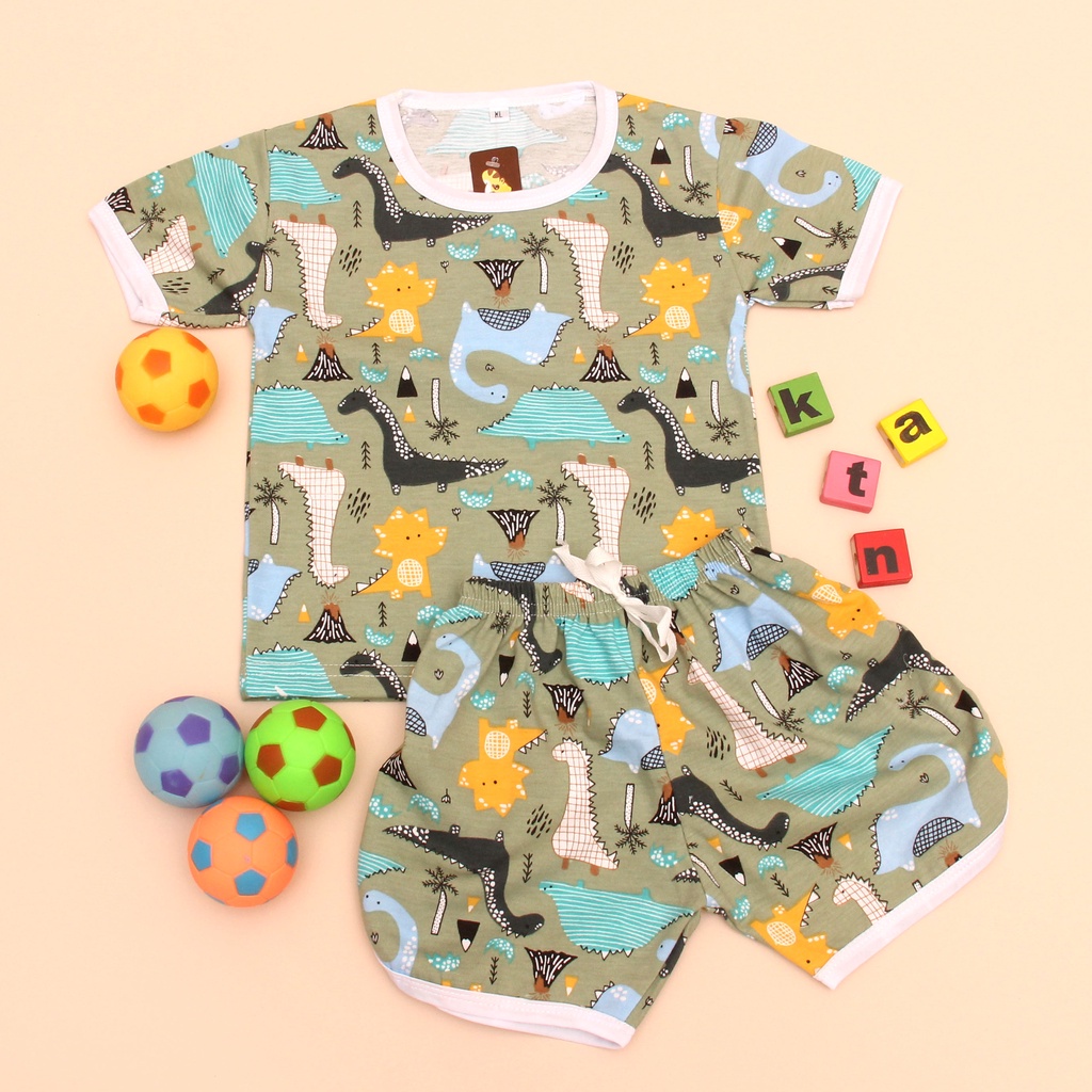 PROMO 7.7 SETELAN ANAK MOTIF DINO KELAPA SETELAN ANAK POLOS UNISEX LENGAN PENDEK