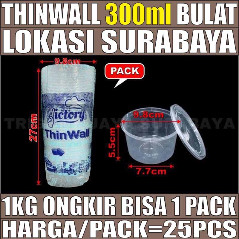 Thinwall 300ml 25pcs bowl n tutup 300 ml mangkuk makan bulat rata plastik food container Surabaya