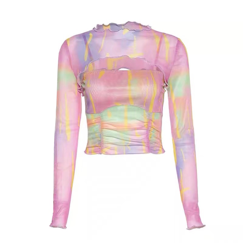 Women's Long Sleeve Crop Top Full Colour Atasan Wanita Lengan Panjang 2295