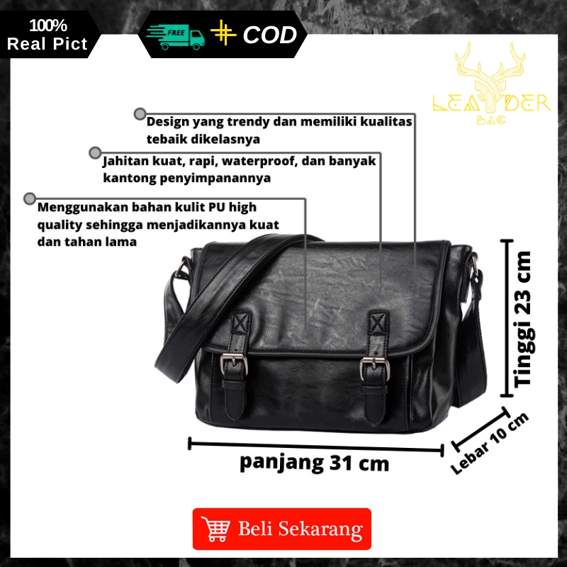 Tas Selempang Kulit Pria Model Terbaru Warna Hitam Berkualitas Atau Tas Messenger Laptop Import B10