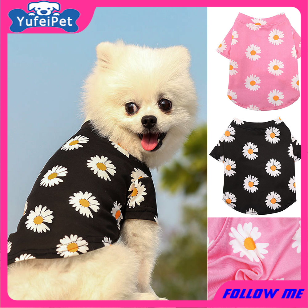 ★〓YUFeiPet〓★Pet Cats Clothes Spring Summer New Travel Daisy Printed Short Sleeve T-shirt Clothes Small Medium Dogs Pet Puppy T Shirt Vest