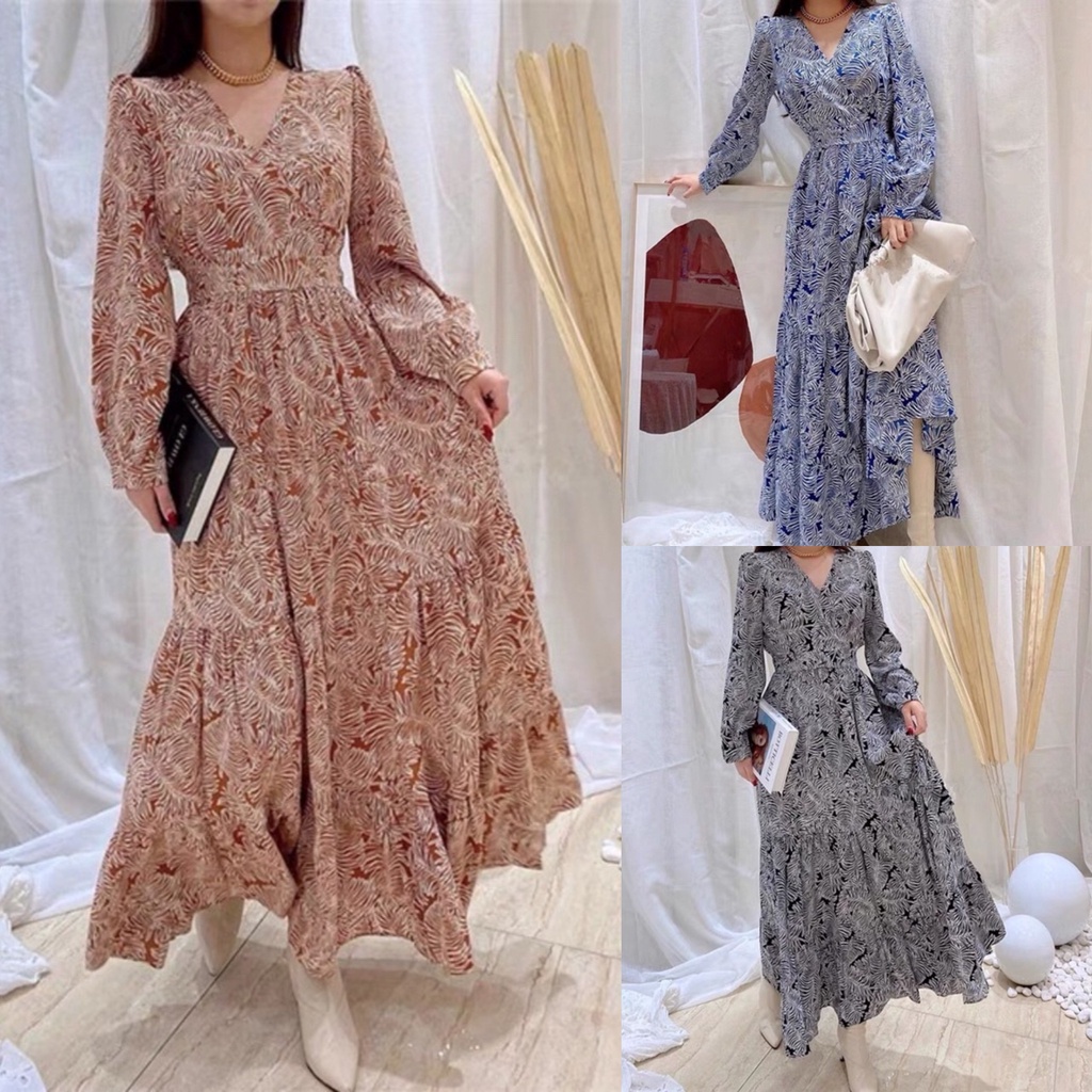 D0043 Casual Dress Wanita Mabella Maxi Dress Korea Hijab Dress Vintage Dress Muslim Baju Lebaran Wan