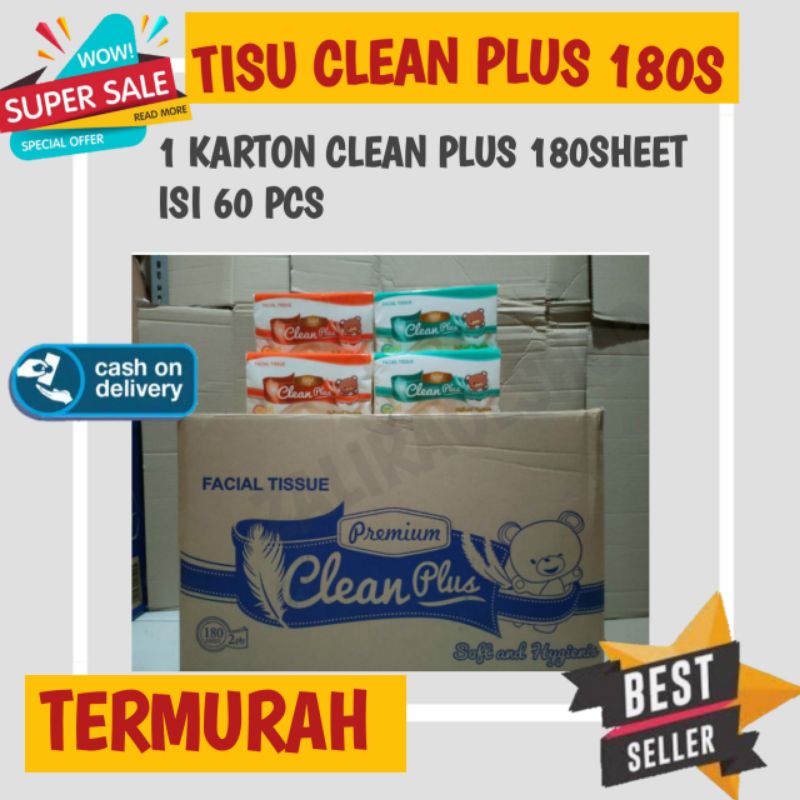 tisu clean plus 180 sheet 1 karton isi 60 pcs