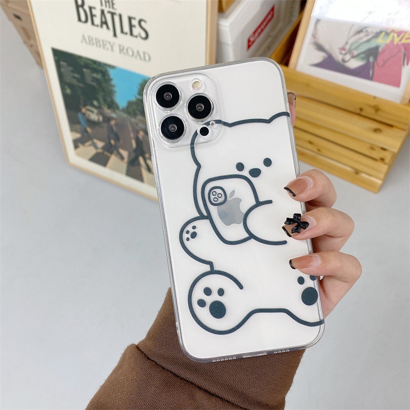 Lucu Kartun Beruang Transparan Penuh Perlindungan Lembut TPU Ponsel Kembali Case Cover Untuk Iphone 6 6 S7 8 PLUS X XR XS 11 12 13 PRO MAX SE 2020