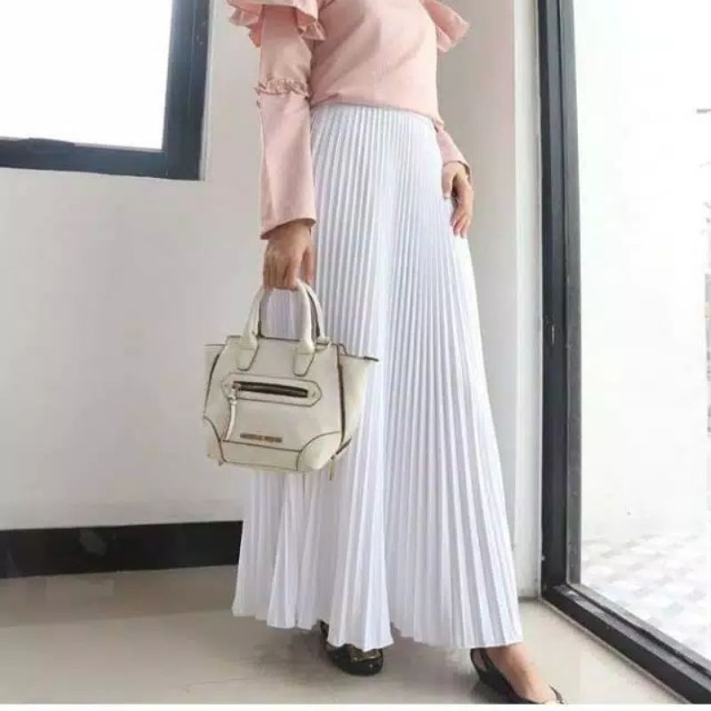 (BISA COD) ROK PLISKET POLOS WANITA WARNA PUTIH/ROK PLISKET PUTIH MAYUNG