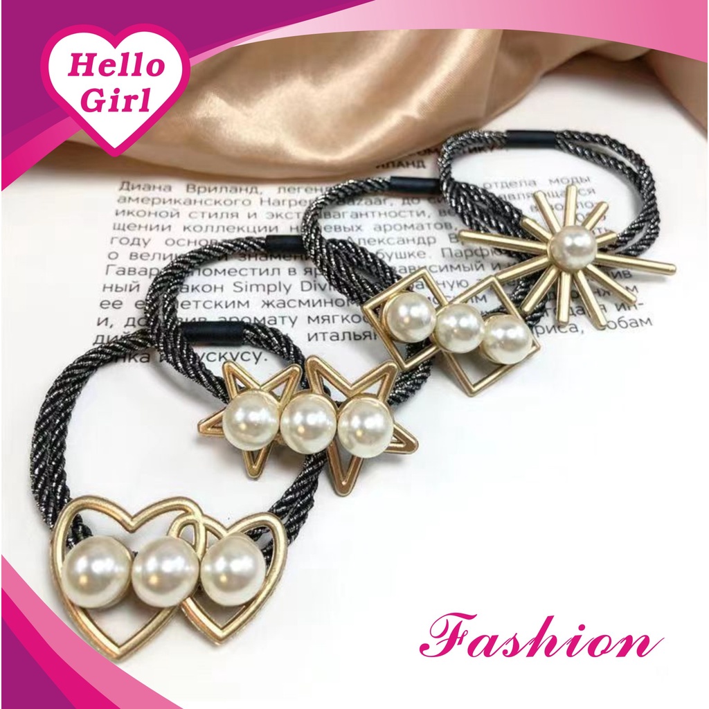 (Hello Girl)F118 Ikat Rambut Wanita Mutiara Besar Gaya Korea Import