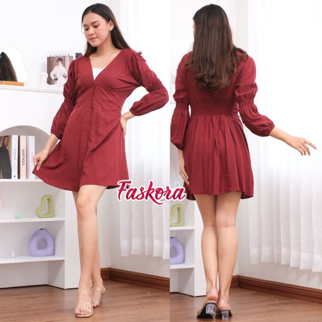 Brisia Mini Dress Korea Lengan Panjang Polos