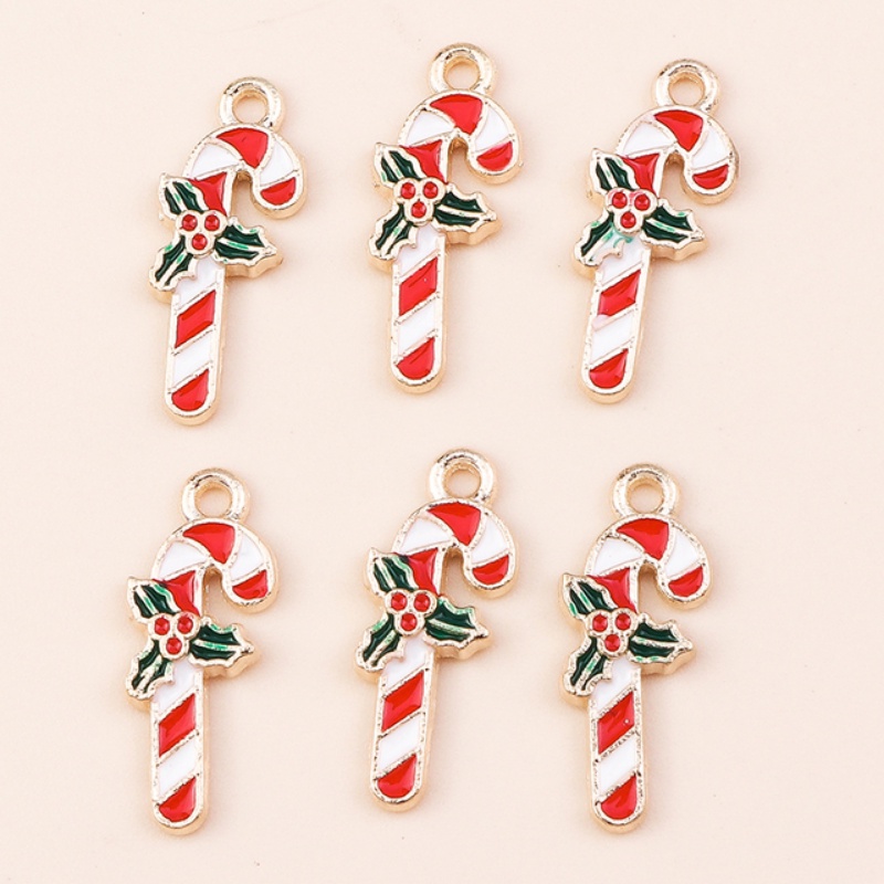 10pcs / Pak Liontin Kalung / Anting Bentuk Tongkat Permen Warna-Warni Untuk Aksesoris Pohon Natal