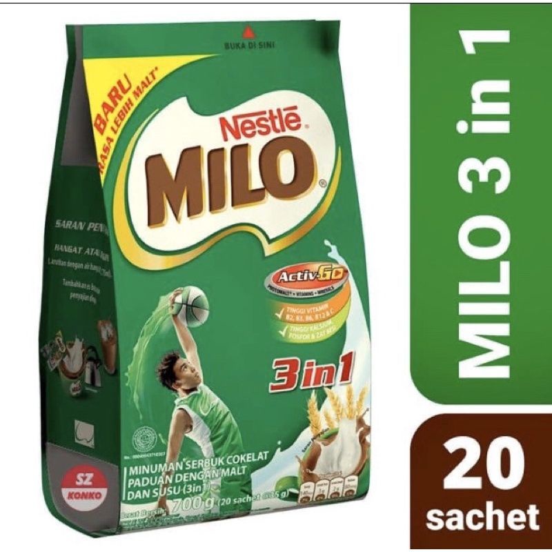 milo 3 in 1 active go polybag isi 20 sachet