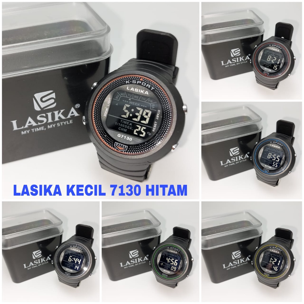 Jam Tangan Unisex Digital Lasika Type 7130 Series Layar Hitam Water Resistant Gratis Box