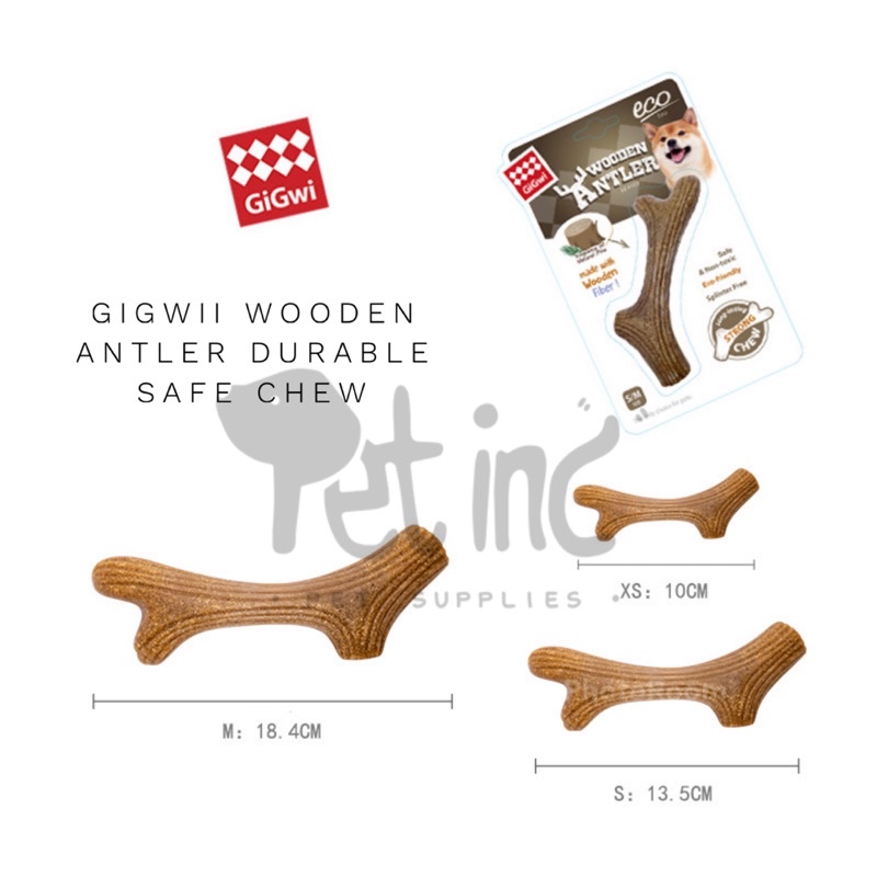 Gigwii natural dog long lasting chew wooden antler XS, SM, ML