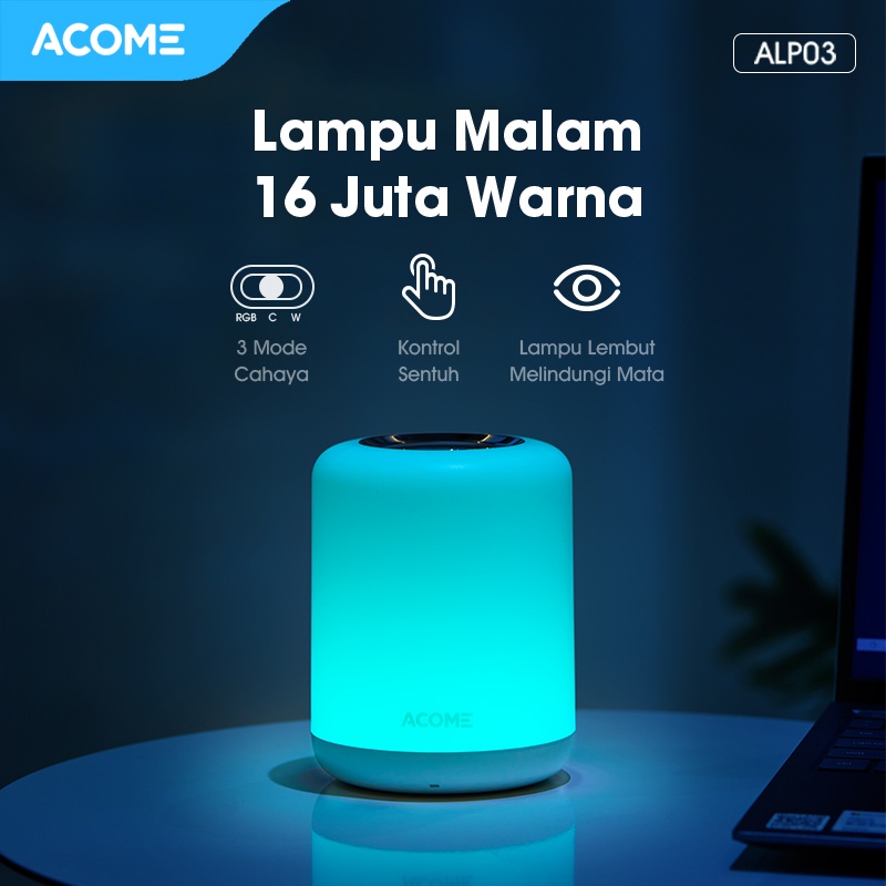 ACOME Lampu Multicolor 16 Juta Warna Cold Light Warm Light RGB Light Lampu Tidur Pintar Lampu Lembut Melindungi Garansi Resmi 1 tahun ALP03 White