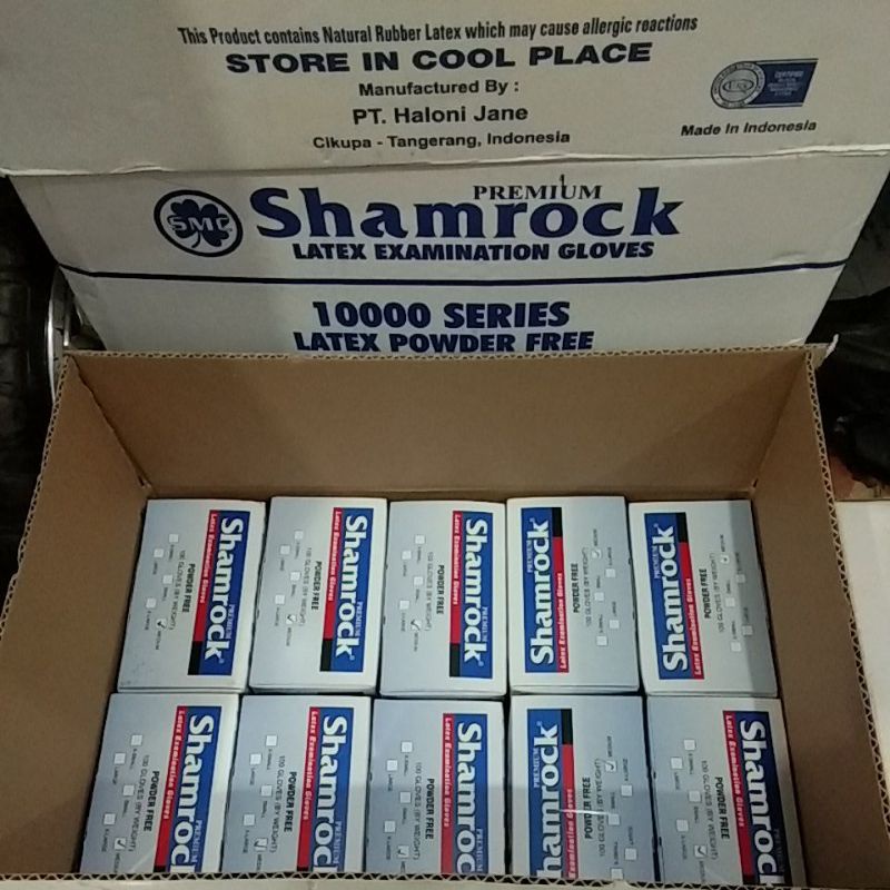 1000 pcs Sarung Tangan SHAMROCK premium Powder free 10 box Handscoon Latex Gloves powder free