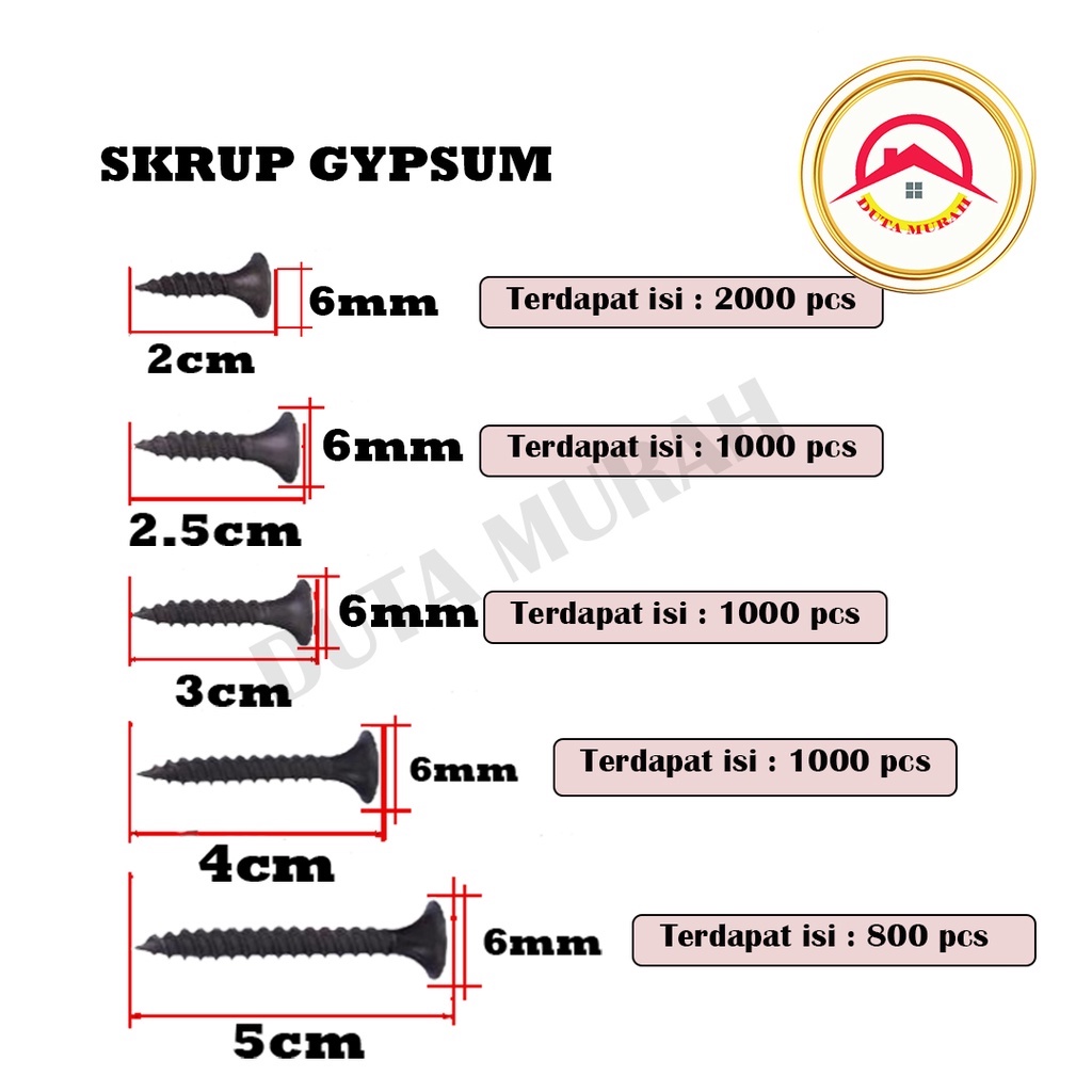 Skrup Gypsum harden  6 x 1 1/2 ( 4 cm) isi 1000 pcs