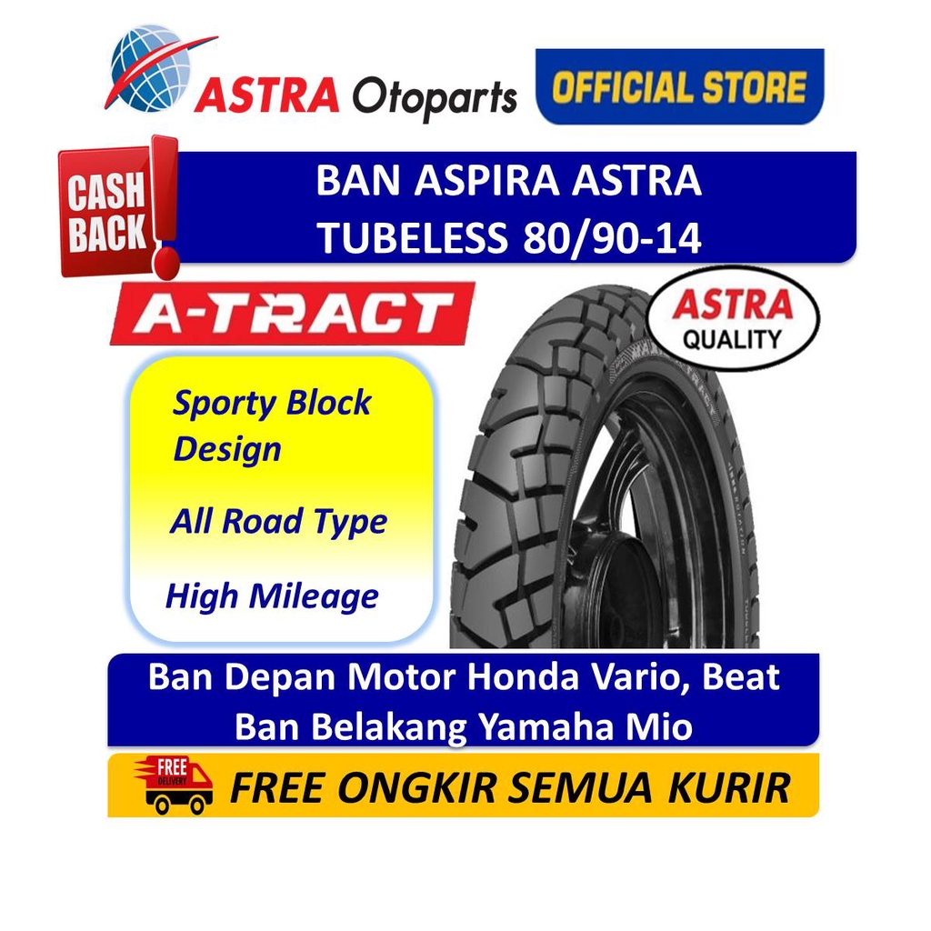 Ban Aspira Maxio A-tract 80/90-14 Tubeless Ban Motor Yamaha Mio, Beat, Fino (15-80/9014-ATRACT)