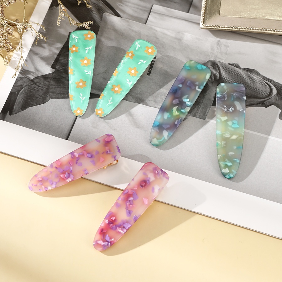 2 Pcs/Set Korean Sweet Cute Girls Alloy Hair Clip Acetate Marble Printing Hairpin Hair Accessories