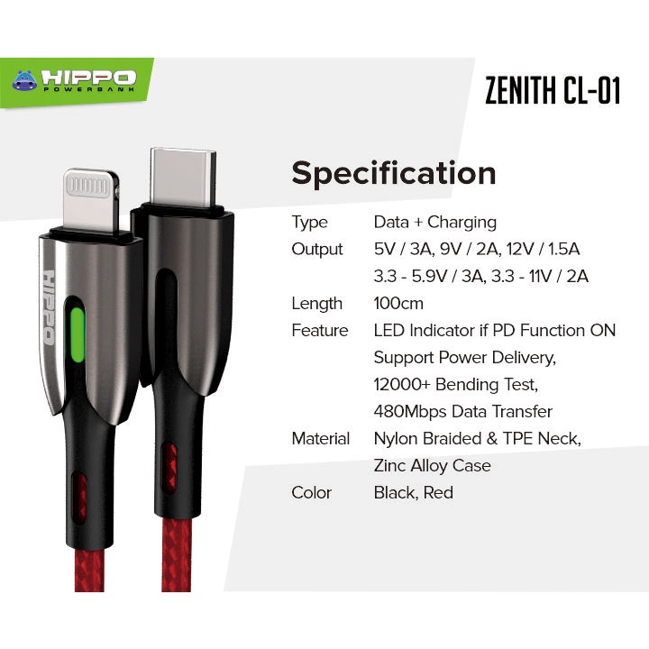 Hippo Zenith CL-01 Kabel PD USB Type C to Lightning Power Delivery 3.0