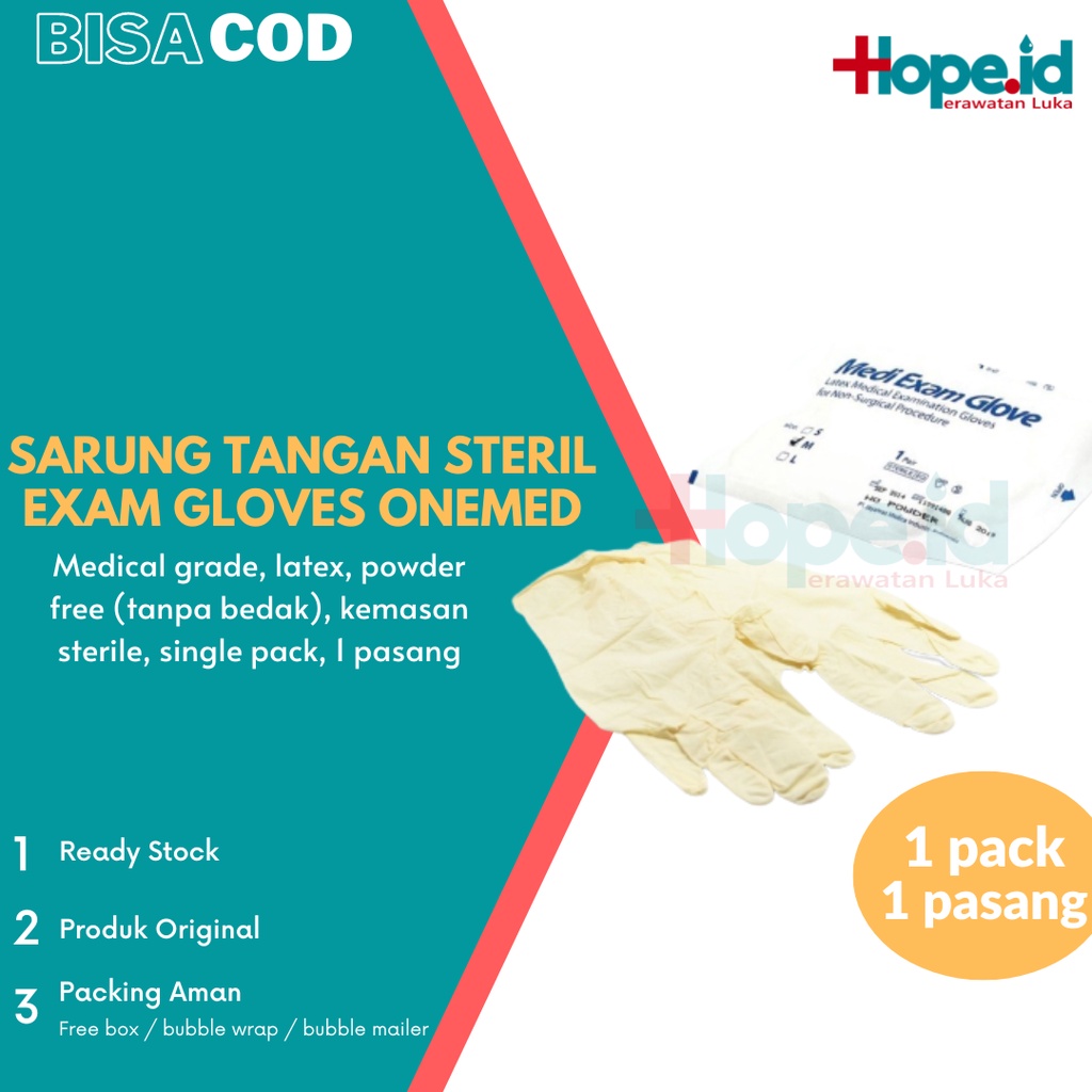 Sarung tangan latex medis steril | exam gloves onemed | per pasang